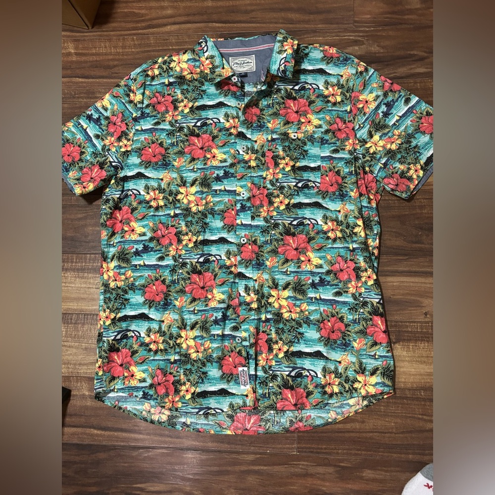 Flag anthem men’s xl vacation cruise bahama button down casual shirt floral prep